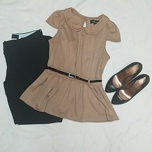 Brown Peplum Waist Blouse